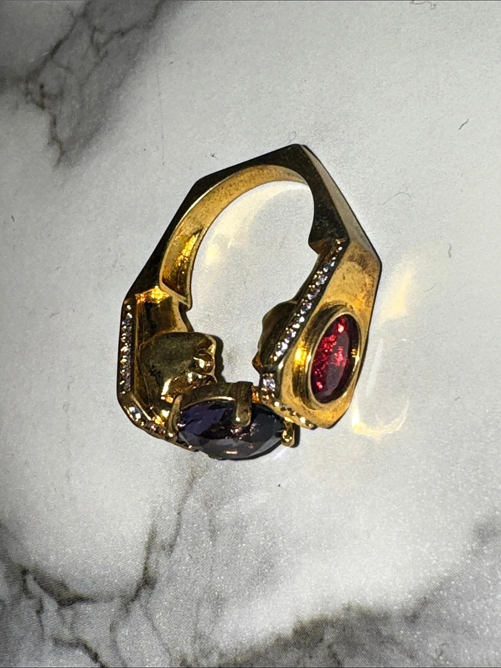 Female Face Colored Crystal Gold Ring